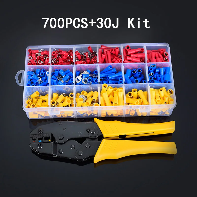 0.5-6.0mm² Mini pliers electrical wire crimping tools tubular terminals box kit 700pcs Wire Stripper Crimper Terminal  20-10 AWG