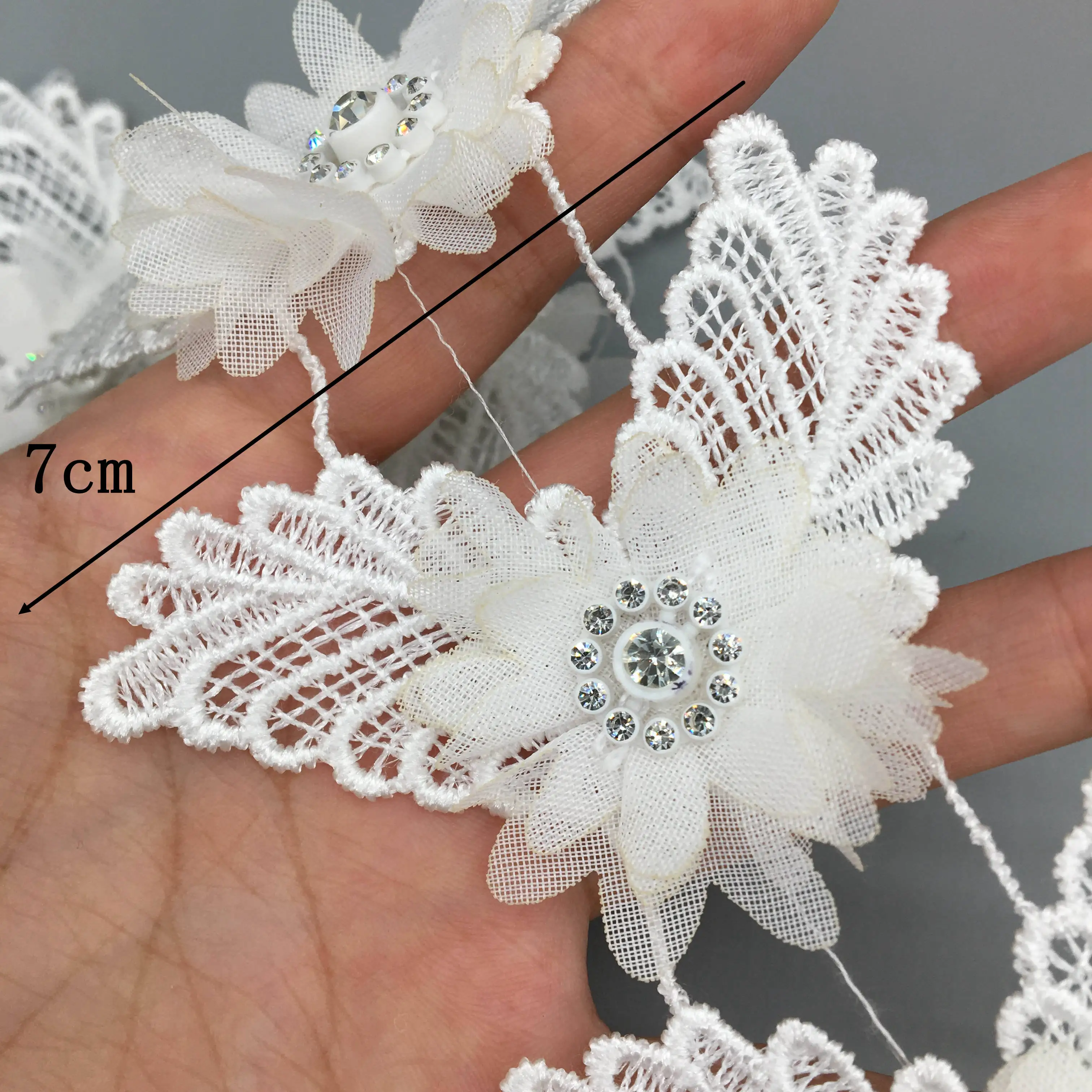 

1 Yard Chiffon Diamond Flower Butterfly Lace Trim Ribbon Fabric Handmade Embroidered Applique Wedding Dress Sewing Craft Decor
