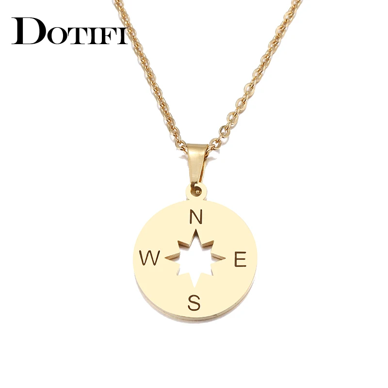 DOTIFI Stainless Steel Necklace For Women Lover's Gold Color Tiny Round Compass Handmade necklace jewelry