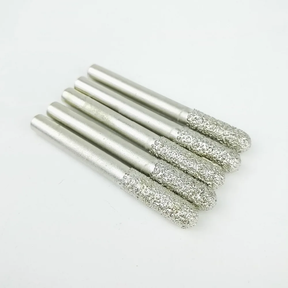 SHDIATOOL #6 5pcs Vaccum Brazed Diamond Burrs Rotary Tool For Stone Concrete 6x20MM Cylinder Ball End, Grinding Burrs