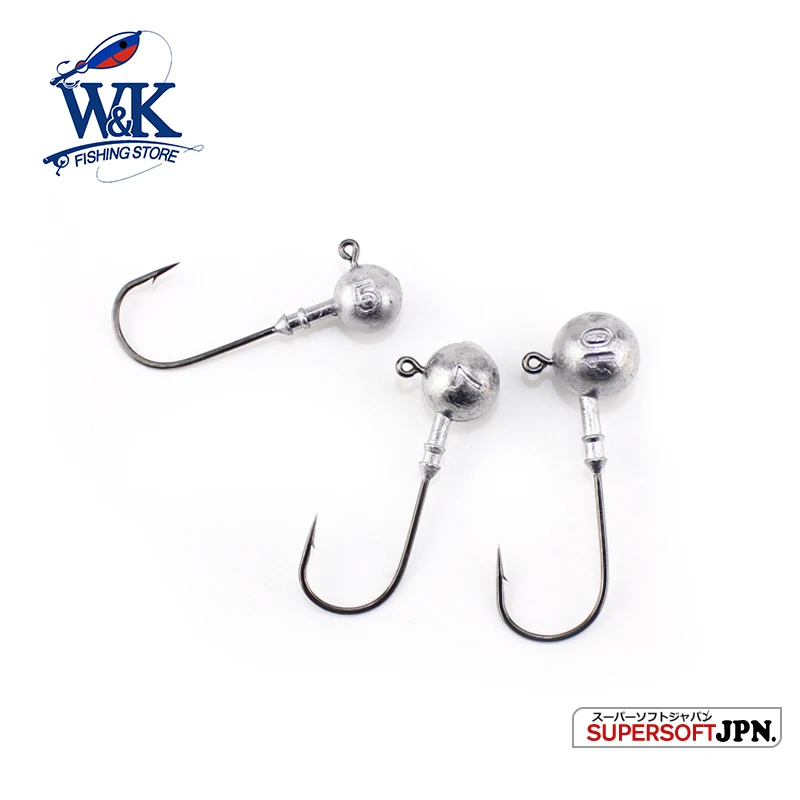 W&K 5g/7g/10g/20g Original Jig Head Barbed Hook Jigs Hook for Soft Lure Grub Bait Pin Tail Fishing Hooks Accessories