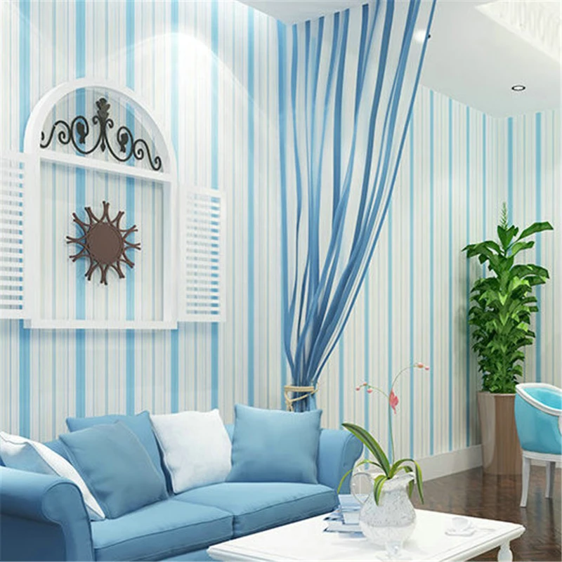 Blue Striped Wallpaper Roll Vertical Kids Child Wallpaper for Living room Bedroom papel parede roll of wall paper