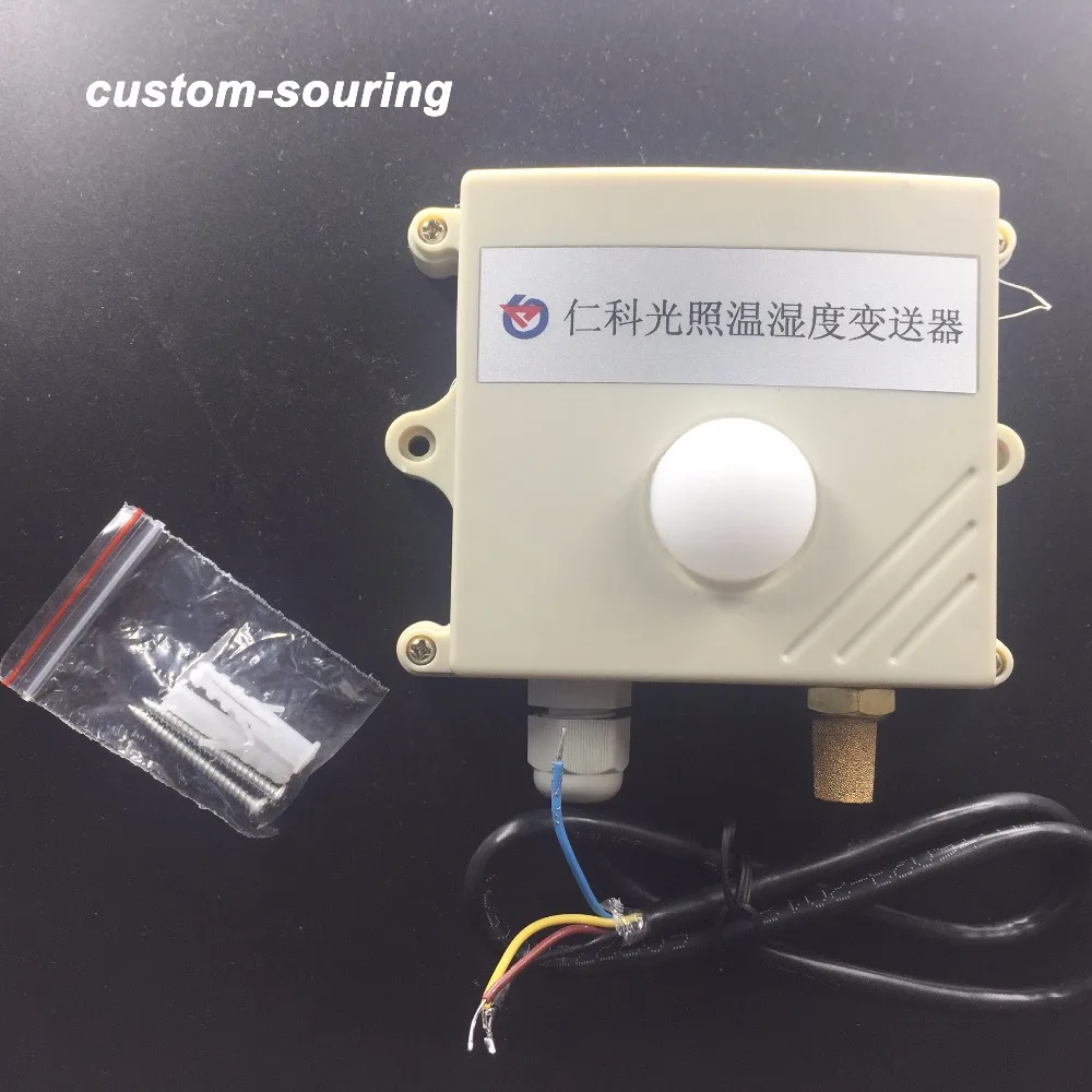 

Free shipping 0-200000lux 3in1 light intensity sensor/RS485 modbus protocol Temperature and humidity Transmitter sensor for