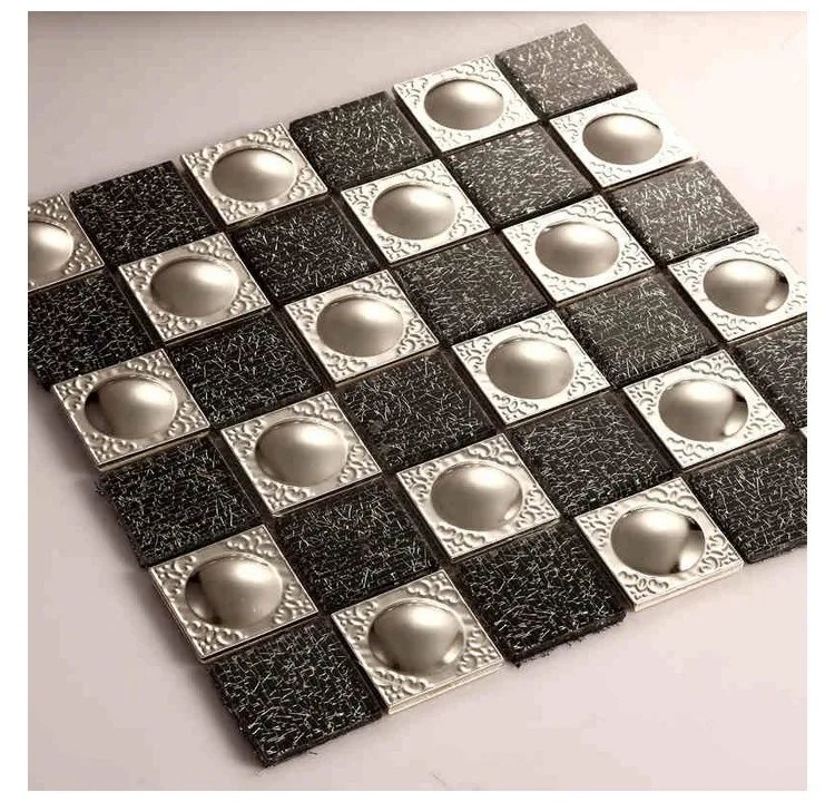 3D Stainless Steel Metal Crystal Black Glass Mosaic Tile Kitchen Splashback Shower Bathroom Wall Sticer Home Decoration