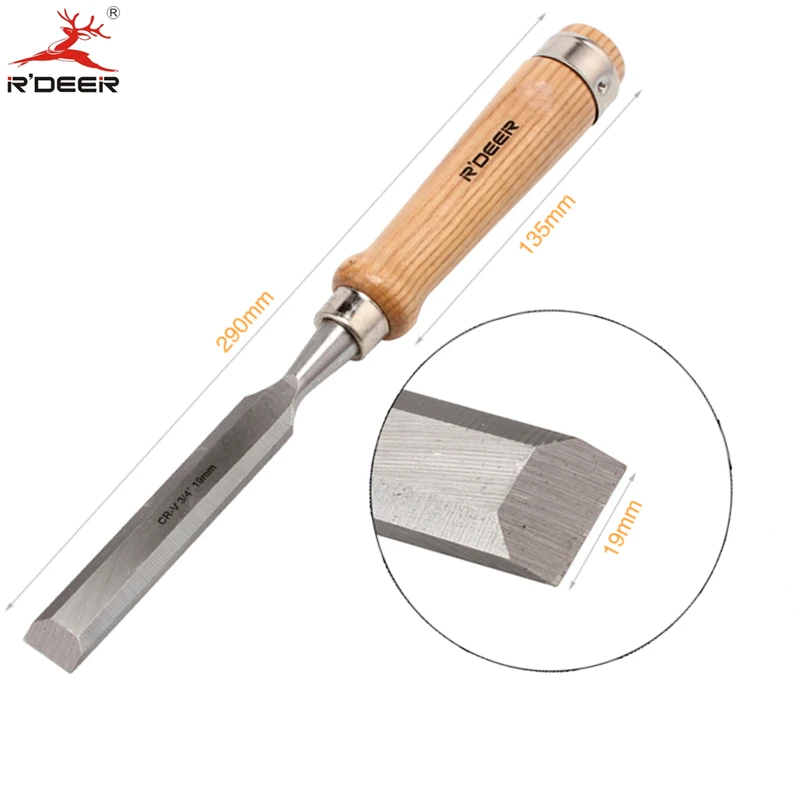 RDEER Woodwork Chisel 3/4''/19mm Butt Chisel CR-V Straight Flat Chisel Wood Carving Carvers Graving Knife Wood Tools