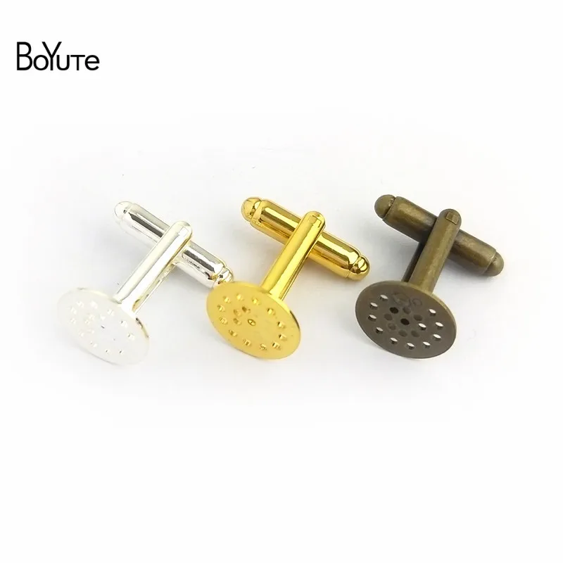 BoYuTe Custom Made (100 Pieces/Lot) Metal Brass French Cufflink with 12mm Glue Pad Base Diy Cufflink Setting Jewelry Accessories