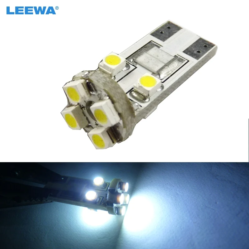 LEEWA 50pcs  White T10/168/194 Wedge 8LED 3528/1210 8SMD Canbus No-Error Car LED Light Bulbs  #CA2642