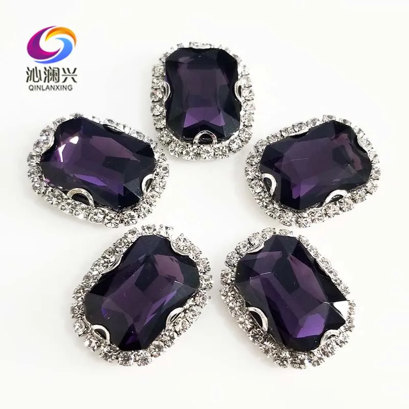 

Deep Purple Color Glass Crystal Rhinestones, Rectangle Shape Buckle, Used for Needlework, DIY/Clothing Sewing Accessories, CBK18