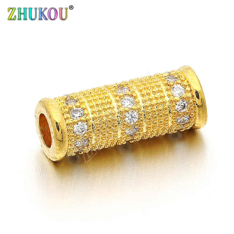 6*16mm Brass Cubic Zirconia Crystal Spacer Beads DIY Jewelry Bracelet Necklace Making, Model: VZ53