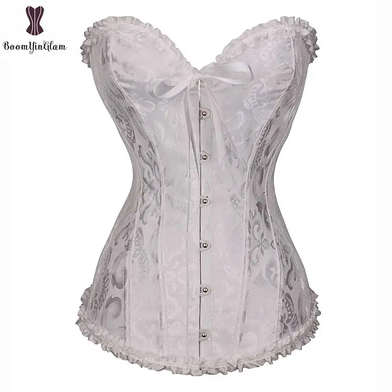 Jacquard Floral Corset Overbust Women Corsets Lace Up Korset Plastic Boned Bustier Outfit Plus Size Gothic Gorset Solid Corselet