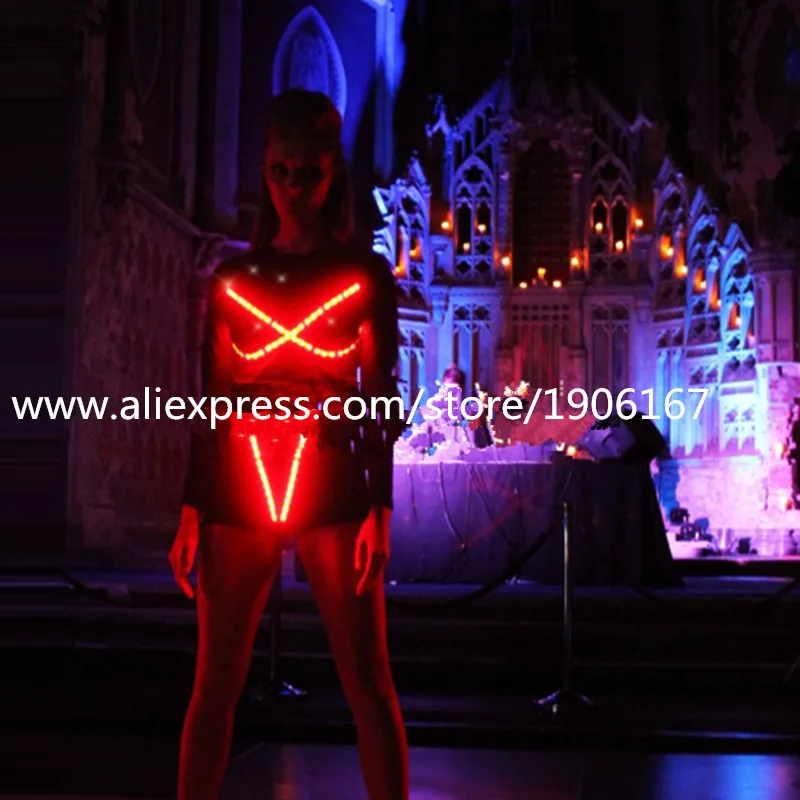 LED Light Luminous Bra Shorts Sexy Suit Women Costumes Growing Singer Stage Performance Sex Dance Wear