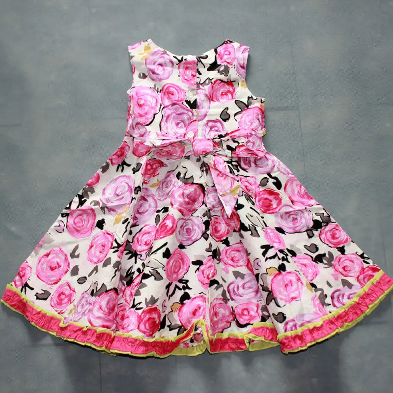 2023 Girls' Large Hemline Flower Dress 100% Cotton Dress 2-8T