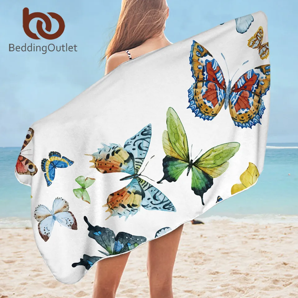 

BeddingOutlet Flying Butterfly Bath Towel Bathroom Microfiber White Beach Towel for Adults Tropical Blanket 75x150cm serviette