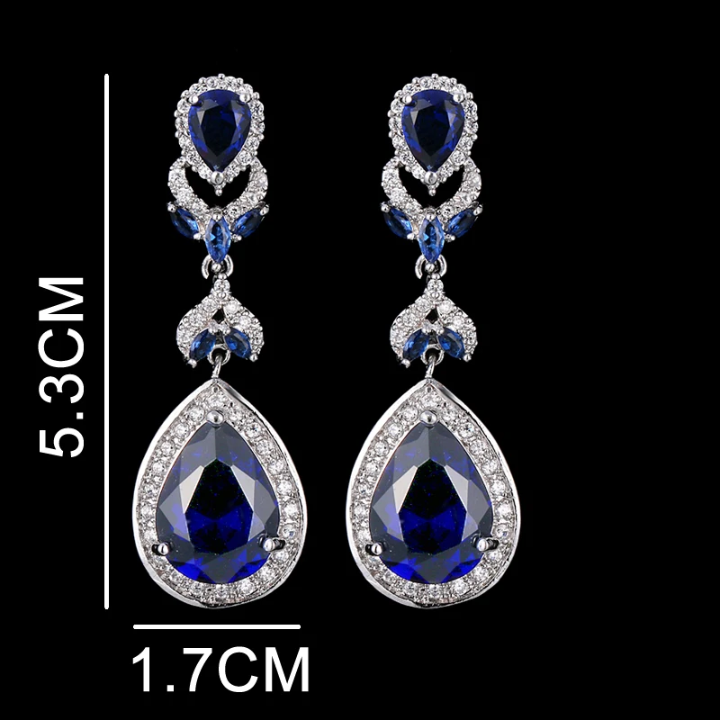 EMMAYA Fashion Deisgn Geometry Silver Color Blue Cz Drop Earrings For Women Long Earrings On Valentine\'s Day