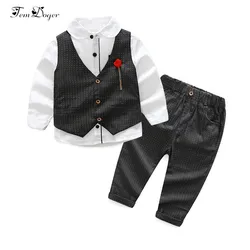 Spring Autumn new arrive Boys clothes 3pcs long sleeve shirt +Vest+pants handsome gentleman suit hot sales Boys Clothing Sets