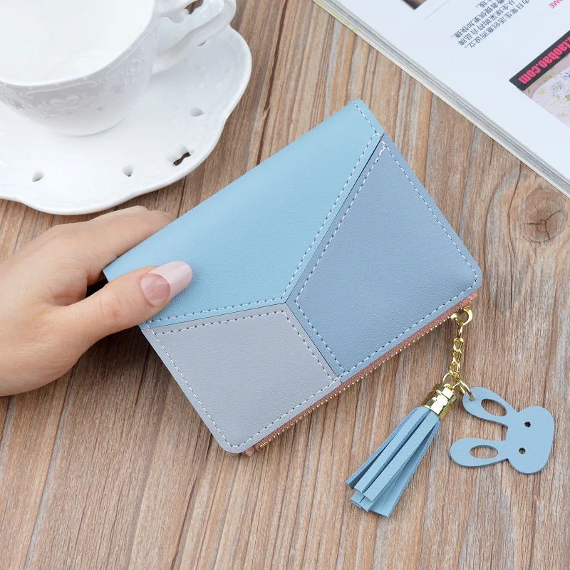 Neuankömmling Brieftasche kurze Frauen Brieftaschen Reiß verschluss Geldbörse Patchwork getäfelte Brieftaschen trend ige Geldbörse Karten halter