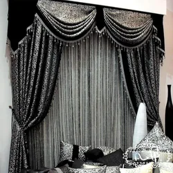 Mosaic grid Black mosaic mark Embroid Black curtains Mosained Tiles Curtain Classic design elegant bedroom Curtain Hook Style