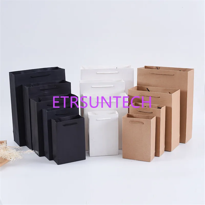 

100pcs/lot High Quality Kraft Paper Bag With Handles Festival Gift Bag For Wedding Birthday Party Jewelry Paper Bags