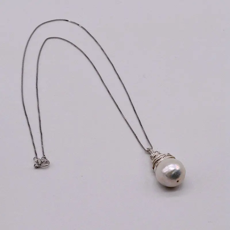 Baroque pendant, sterling silver design, white baroque pearl necklace, handmade, ladies silver necklace