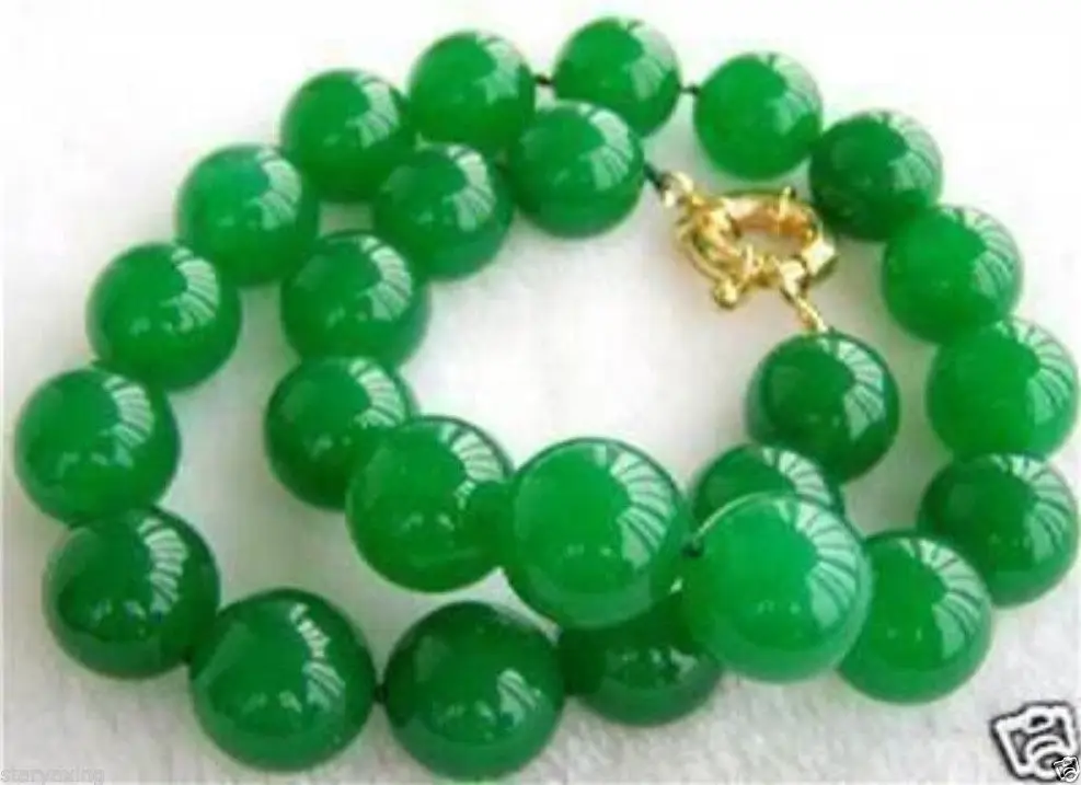 

Free Shipping natural 10mm Green jade Necklace 17.5"