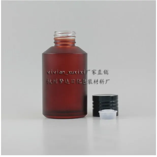 

50pcs wholesale 125 ml round rose red glass frost lotion cream packaging with black screw cap , glass lotion bottle wholesale