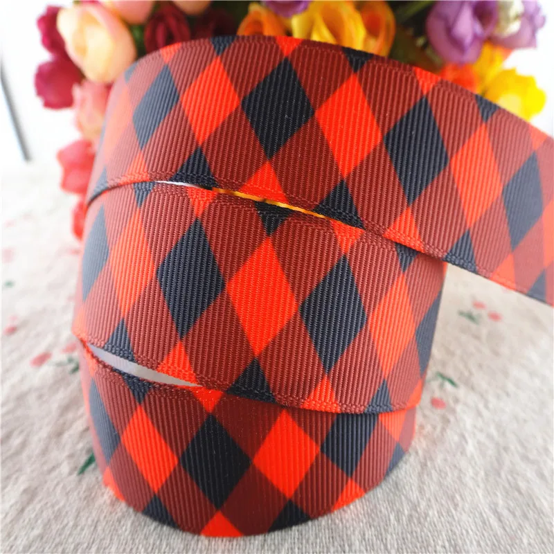 18031602, 22 mm/38 mm, 10 Yards/Los, karierte, bedruckte Ripsbänder, Gitterband, DIY-Bastelmaterial – Detail 1