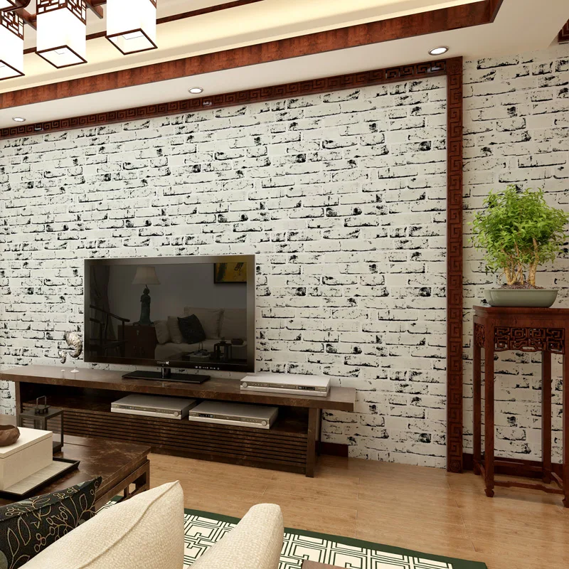 beibehang Thick Mediterranean white brick pattern nonwovens culture brick wallpaper living room restaurant TV wall wallpaper