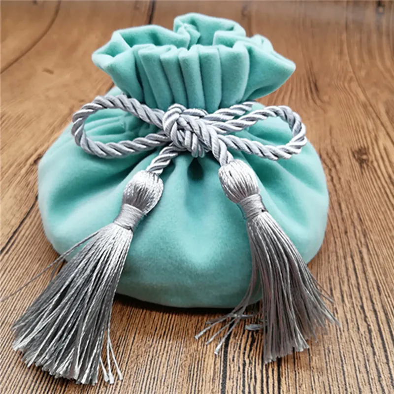 6pcs/lot 12*17cm Velvet Gree color Jewellery Bags With Tassel Wedding candy Pouch large wedding gift bag Free shipping