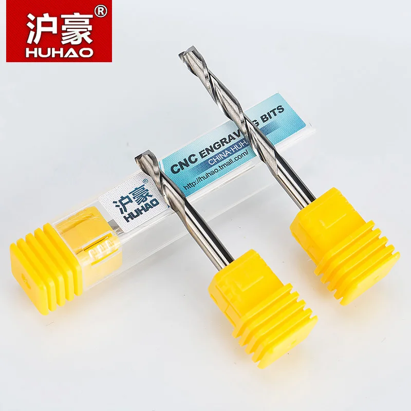 HUHAO 1pc Shank 4mm Milling Cutter  2 Flutes Spiral With Blade CNC End Mill Router Bit For MDF Wood Tungsten Carbide Router Tool