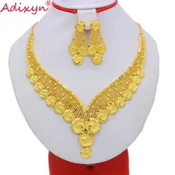 Adixyn Broad Necklace&Earrings Jewelry Set for Women Gold Color /Copper Jewelry African/Ethiopian Bridal Wedding Gifts N08094