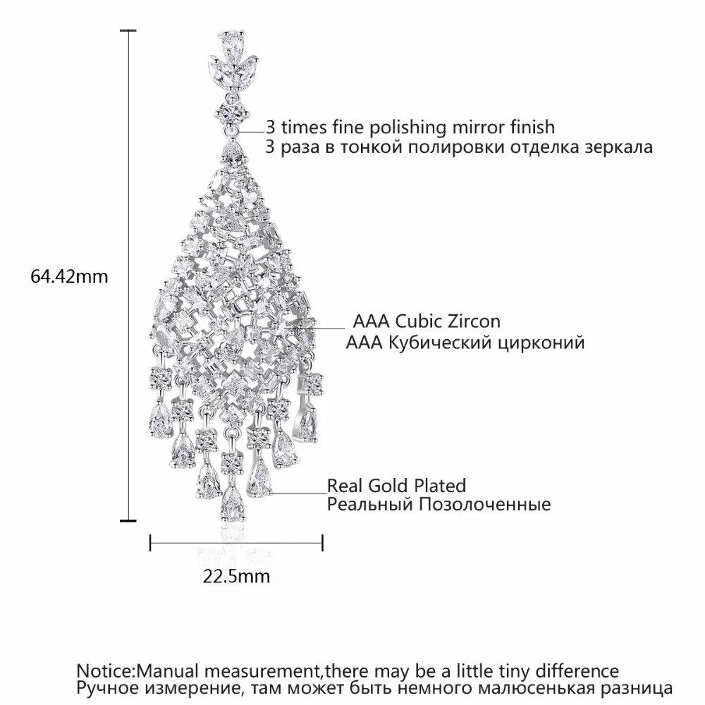 Luotemi-女性のための光沢のあるキュービックジルコニアタッセルのイヤリング,魅力的なトレンディなジュエリー,複数のczビーズ,結婚式,パーティージュエリー