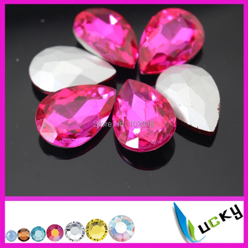 Envío Gratis 36 piezas 20x30mm gordo forma de gota Auto adhesivo diamantes de imitación de cristal de joyería de color rosa elegante piedra