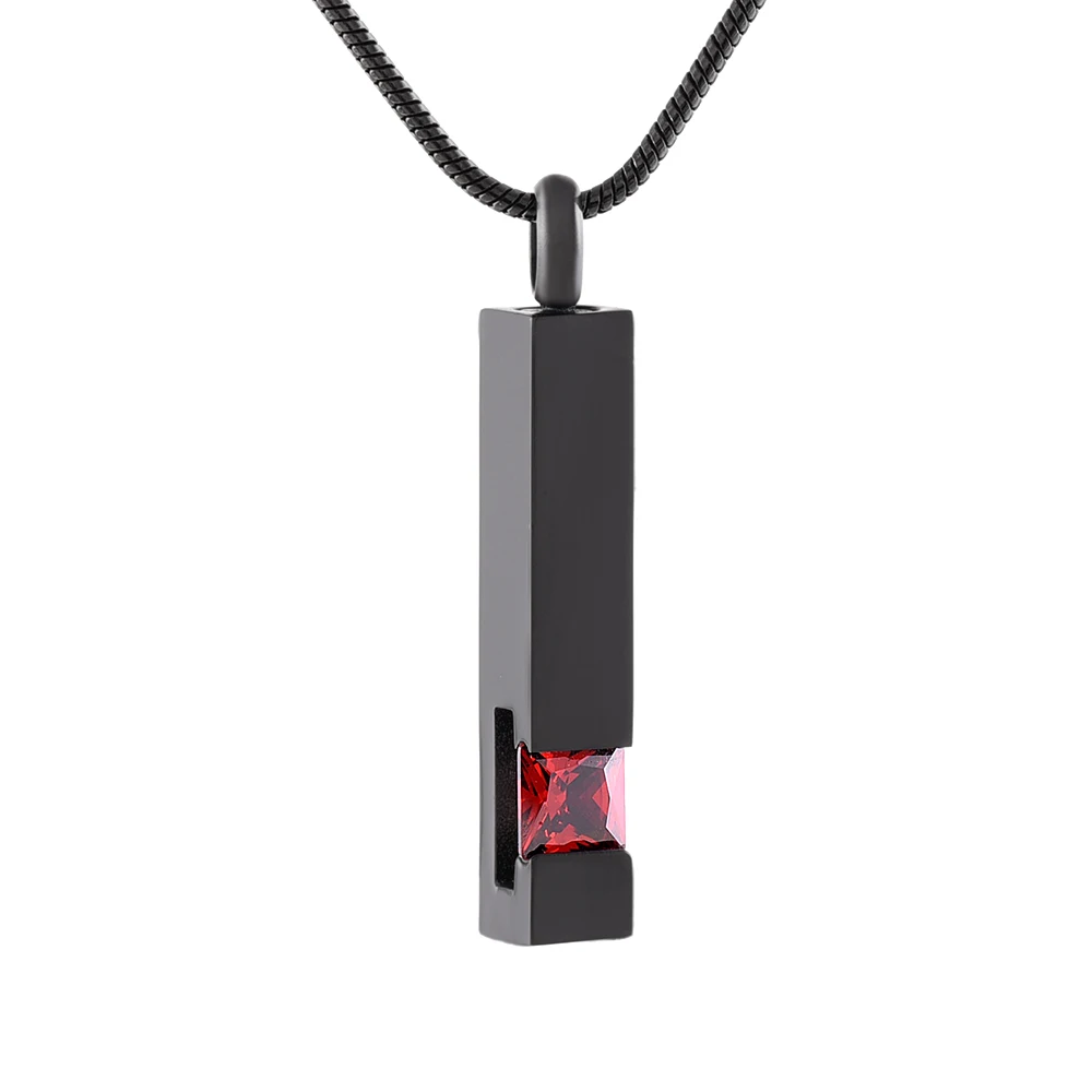 Black Plating Crystal Bar Cremation Jewelry for Ashes Pendant Stainless Steel Keepsake Memorial Urn Necklace for Women Men