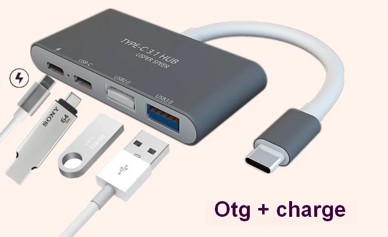 

4 ports USB Type-C Otg charge hub charging adapter and card reader hub