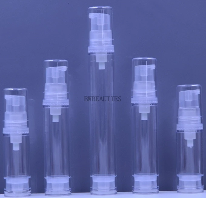 500Pcs/Lot  5ml/10ml/15m Plastic Travel Cream Refillable Bottle Clear Airless Pump Emulsion Vacuum Lotion Packing