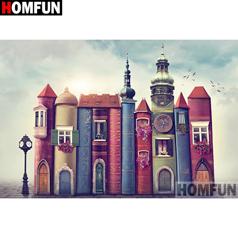 

HOMFUN Full Square/Round Drill 5D DIY Diamond Painting "Castle scenery" 3D Diamond Embroidery Cross Stitch Home Decor A21365