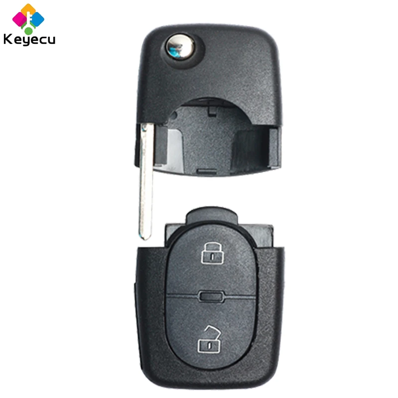 KEYECU Replacement Flip Remote Car Key Shell Case With 2 Buttons & CR1620 Battery Position - FOB for Volkswagen Bora Golf Passat