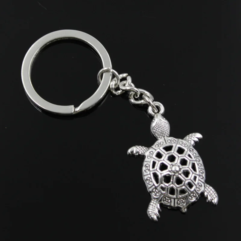 New Fashion Men 30mm Keychain DIY Metal Holder Chain Vintage Hollow Tortoise Turtle Sea 38x25mm Silver Color Pendant Gift