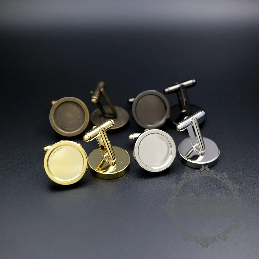 15MM brass silver,gold,bronze,gun black round thick bezel French cufflinks tray wedding cuff links supplies 1500140