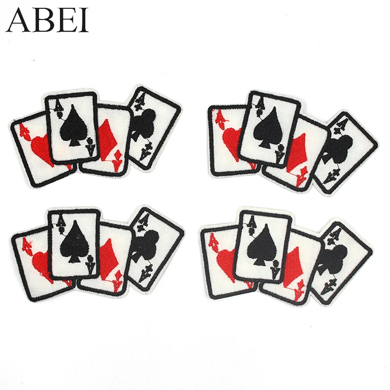 5pcs/lot Embroidered Playing cards Patches Iron On poker badge for Coats Jeans Decoration Diy Clothing Stickers Sewing Patches