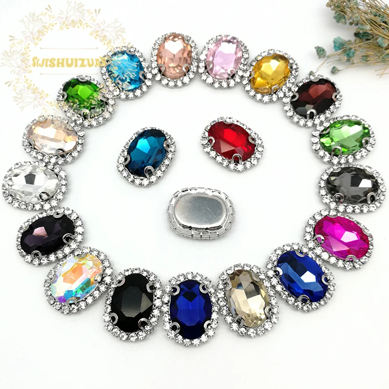 

New! MIX COLOR Crystal Glass Sew-on OVAL Rhinestones with chain Claw DIY Dresses and Clothes13*18 10*14 18*25 20*30