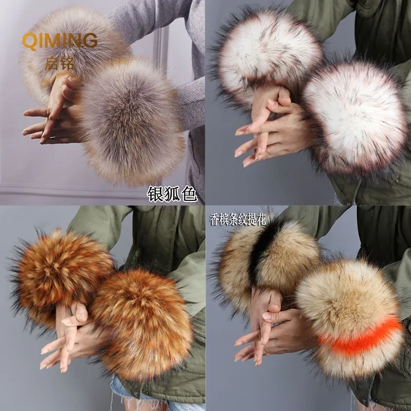 

Women Luxury Thicken Winter Warm Wrist Arms Gloves Rabbit Faux Fur Bracelet Cuff Wristband Plush Elastic Oversleeve Arm Scarf