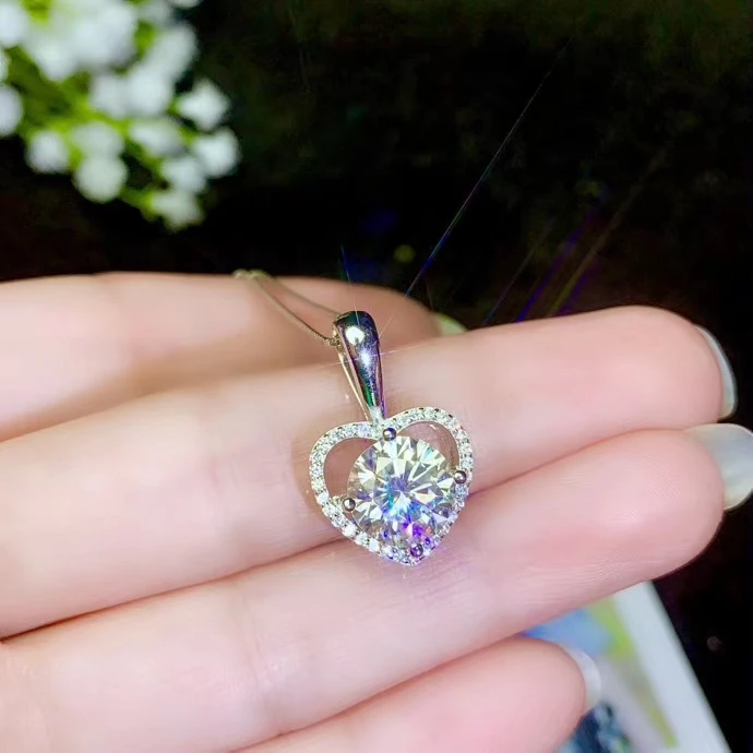 heart style love confession style crackling moissanite pendant  necklace silver fine jewelry shiny better than diamond girl gift