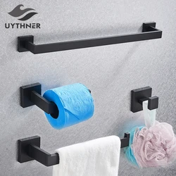 Bathroom Hardware Black Robe Hook Towel Rail Bar Rack Shelf Hanger Tissue Toilet Roll Paper Holder Wall Bathroom Accessories