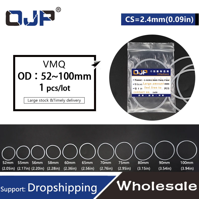 CS1.9/2.2/2.4mm OD5-140mm VMQ O ring White Silicon Ring Silicone Thickness Rubber O Ring Seal Gasket eco-friendly elasticity