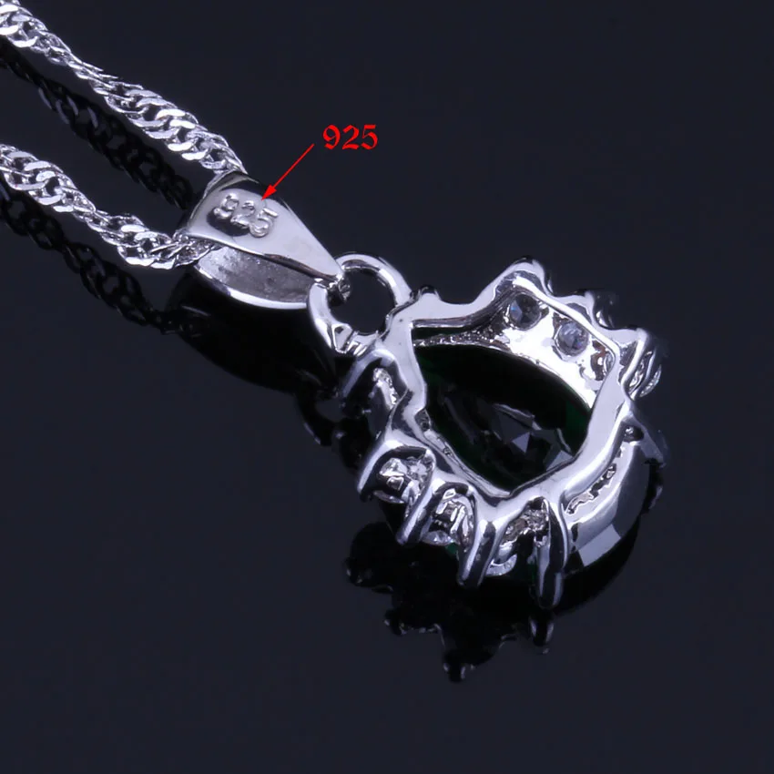 Marvelous Green Cubic Zirconia White CZ Silver Plated Jewelry Sets Earrings Pendant Nacklace Chain Ring V0323
