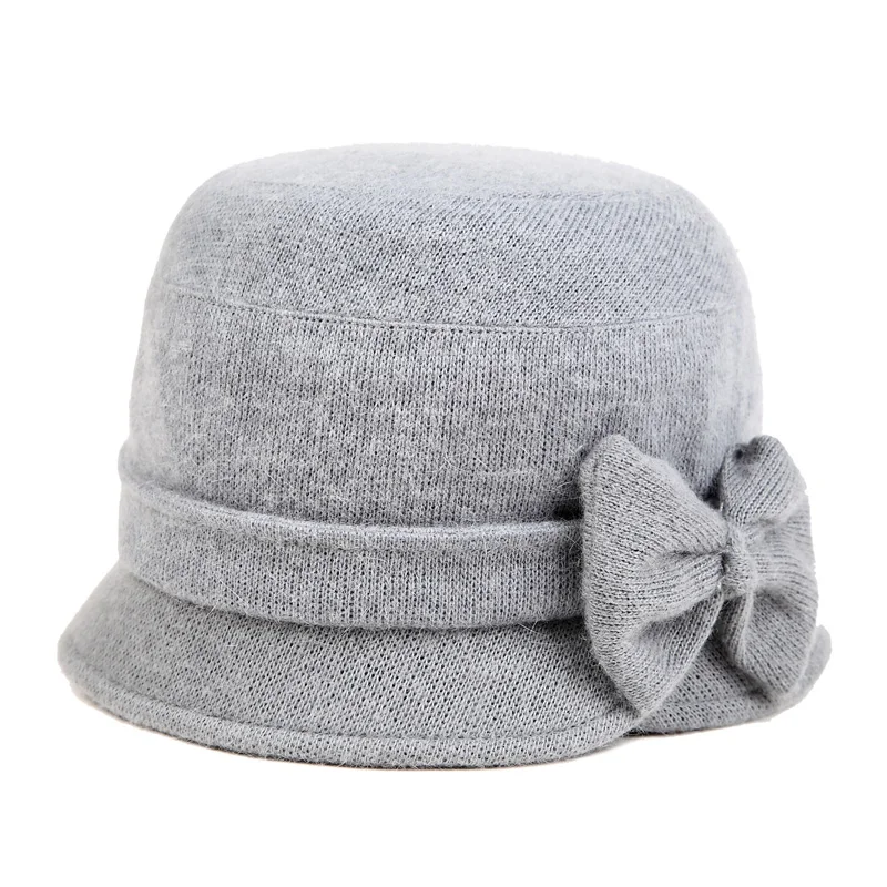 Middle-aged Mother Hat Female Autumn Winter Rabbit Wool Cap Lady Warm Grandma Scarf Women Fashion Elegant Bowknot Hats H7166