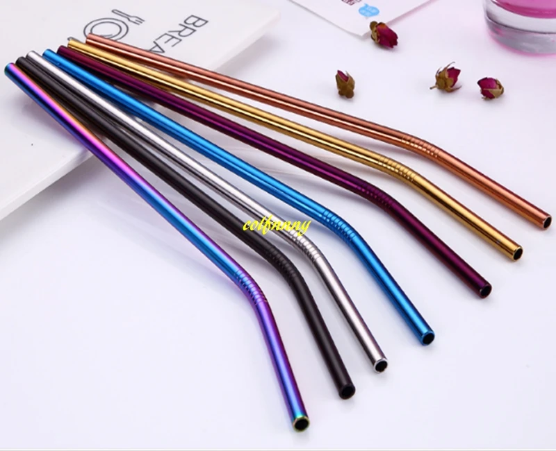 

300pcs/lot 6x215mm Colorful Stainless Steel Drinking Straws Straight & Bent Straw Reusable Filter DIY Tea Coffee Tools