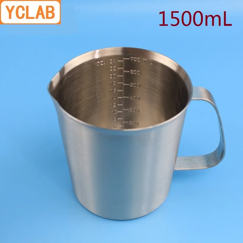 YCLAB 1500mL 304 Stainless Steel Measuring Cup 1.5L Beaker with Graduation Laboratory Kitchen Latte Art Coffe Cup