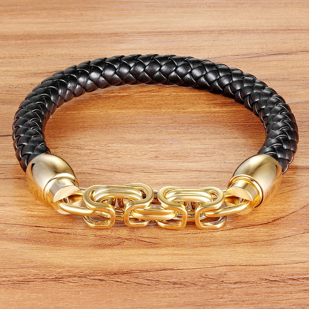 TYO New Arrived Brand Genuine Leather Bracelets for Women European Fashion Knight Stainless Steel Charm Bangles Black